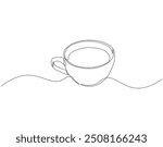 Continuous one line drawing of cup of coffee. One line drawing illustration of cup of hot coffee. International coffee day concept line art. Editable outline.