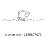 Continuous one line drawing Cup of coffee with steam vector illustration