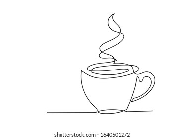 Continuous one line drawing of cup of coffee. Vector illustration.