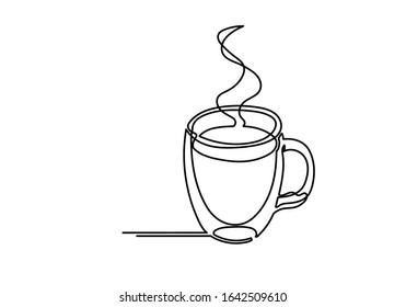 Continuous one line drawing of cup of coffee. Vector illustration.