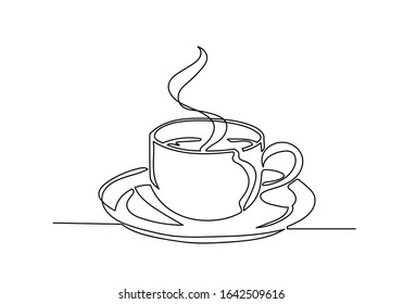 Continuous one line drawing of cup of coffee. Vector illustration.