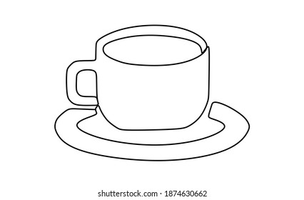 Continuous one line drawing of cup of coffee or tea