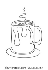 Continuous one line drawing of cup in simple style for coffee shop poster wall, contour line art design for t-shirt fashion print, logo, emblem, template. Single line draw vector illustration
