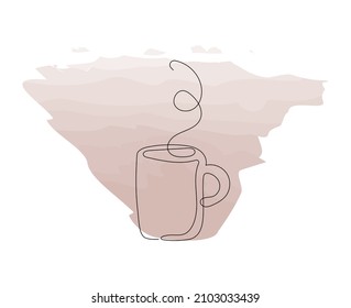 Continuous one line drawing of cup of tea. Minimalistic cafe design. Vector illustration