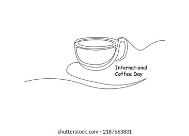 Continuous one line drawing cup 
 of coffee. Suitable for greeting card. International coffee day concept. Single line draw design vector graphic illustration.