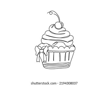 Continuous one line drawing. Cup Cake Vector illustration