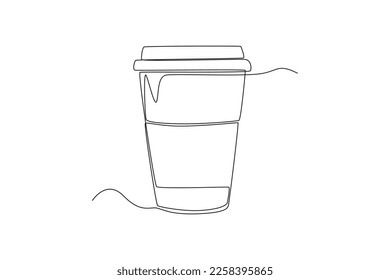 Continuous one line drawing a cup of coffee. Breakfast concept. Single line draw design vector graphic illustration.