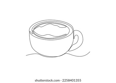 Continuous one line drawing a cup of tea. Breakfast concept. Single line draw design vector graphic illustration.