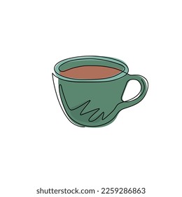 Símbolo del logotipo de la taza de dibujo continua de una línea de café con icono plano. Idea para la publicidad de bebidas de café, tarjeta de visita, marca e identidad corporativa. ilustración vectorial de diseño de línea única
