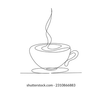 Continuous one line drawing of a cup coffee with steam.  A cup of coffee line art vector illustration. Food and beverage concept. Editable stroke.