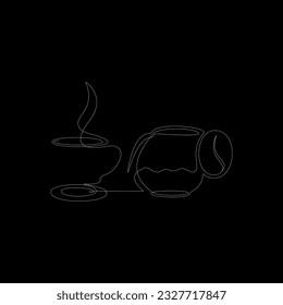 Dibujo continuo de una línea de taza de café, tetera y frijol de café. Ilustración vectorial.