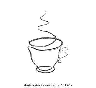Continuous one line drawing a cup of coffee. A Cup of coffee with steam single line art vector design. Food ad Beverage concept.