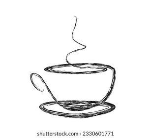 Continuous one line drawing a cup of coffee. A Cup of coffee with steam single line art vector design. Food ad Beverage concept.