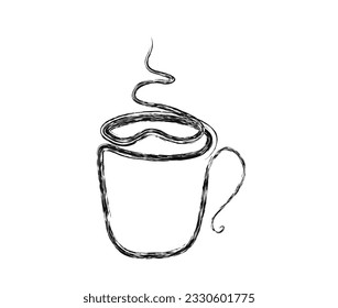 Continuous one line drawing a cup of coffee. A Cup of coffee with steam single line art vector design. Food ad Beverage concept.