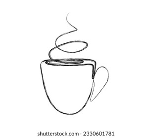 Continuous one line drawing a cup of coffee. A Cup of coffee with steam single line art vector design. Food ad Beverage concept.