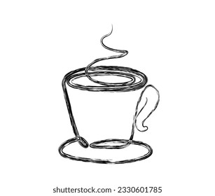Continuous one line drawing a cup of coffee. A Cup of coffee with steam single line art vector design. Food ad Beverage concept.