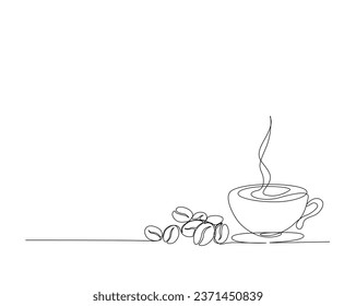 Continuous one line drawing of cup coffee - food and beverage concept. A cup of coffee outine vector illustration.