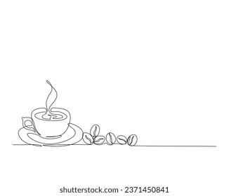 Kontinuierliche Zeichnung von Kaffee - Lebensmittel- und Getränkekonzept. Eine Tasse Kaffee draußen, Vektorgrafik.