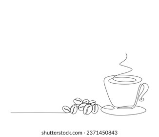 Continuous one line drawing of cup coffee - food and beverage concept. A cup of coffee outine vector illustration.