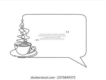 Dibujo continuo de una línea de la Copa de té o café y burbuja del habla. Vector de arte de línea de moda sobre fondo blanco. Ilustración vectorial.