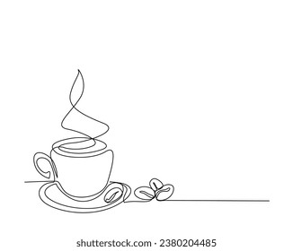 Continuous one line drawing of cup coffee - food and beverage concept. A cup of coffee outline vector illustration.