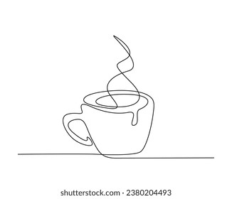 Continuous one line drawing of cup coffee - food and beverage concept. A cup of coffee outline vector illustration.