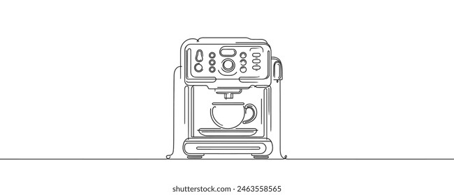 Dibujo continuo de una línea de taza de café y máquina. Ilustración vectorial.