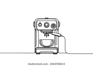 Continuous one line drawing of cup of coffee and machine. Vector illustration.