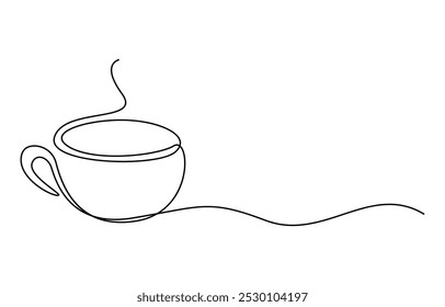 Continuous one line drawing cup of hot coffee graphic design. Single line art illustration hot drink on transparent background, Cup of Tea Continuous Line Icon