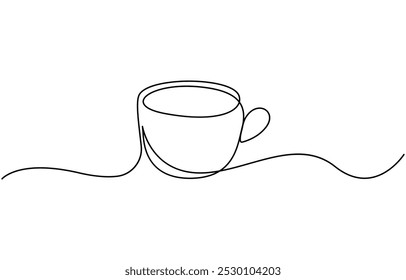 Xícara de desenho contínuo de uma linha de café quente design gráfico. Ilustração de arte de linha única bebida quente no fundo transparente, Taça de chá ícone de linha contínua