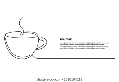 Continuous one line drawing cup of hot coffee graphic design. Single line art illustration hot drink on transparent background, Cup of Tea Continuous Line Icon