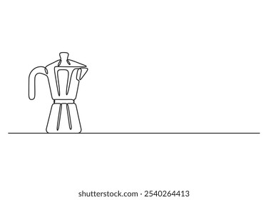 Continuous one line drawing of cup of espresso and moka pot, line art vector illustration