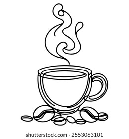 Continuous one line drawing of cup coffee - food and beverage concept. A cup of coffee outline vector illustration.