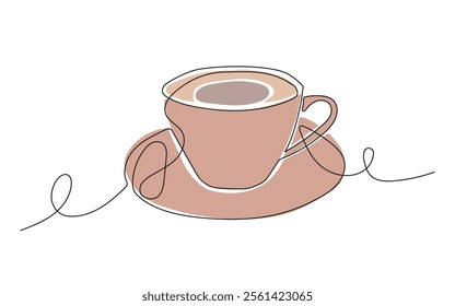 Continuous one line drawing of cup of coffee. One line drawing illustration of cup of hot coffee. International coffee day concept line art. Editable outline.