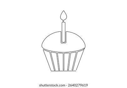 Continuous one line drawing of cup cake. One line drawing illustration of muffin cake, Sweet cupcake simple outline illustration. Continuous line drawing