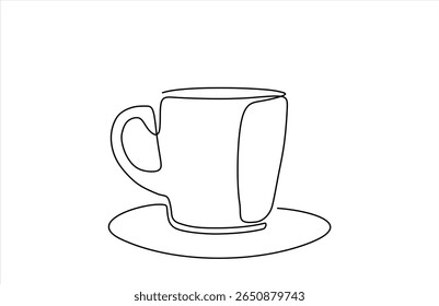 Dibujo continuo de una línea de taza de té o café. Dibujado a mano un Vector de línea. Trazo editable