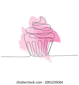 Continuous one line drawing of cupcake. Editable stroke. Concept for cafe, bakery, restaurant. Modern style vector illustration on isolated background.