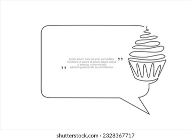 Dibujo continuo de una línea de quequito y burbuja de habla. Vector de arte de línea de moda sobre fondo blanco. Ilustración vectorial.