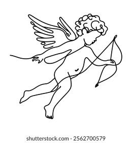 Continuous one line drawing of Cupid isolated on white background. vector illustration for banner, poster, web, template, valentine's card