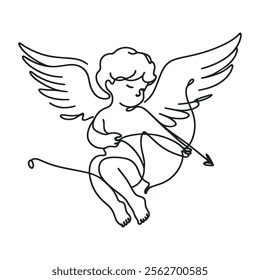 Continuous one line drawing of Cupid isolated on white background. vector illustration for banner, poster, web, template, valentine's card