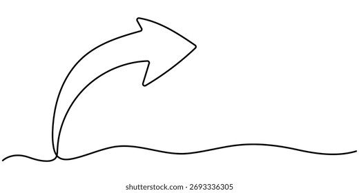  continuous one line drawing curved arrow, pointing design outline vector illustration, isolated on whit background. 