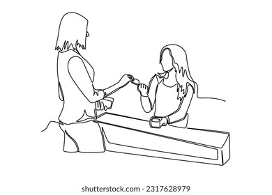 Concepto continuo de servicio al cliente de un plano de línea. Ilustración gráfica vectorial de diseño de líneas simples.