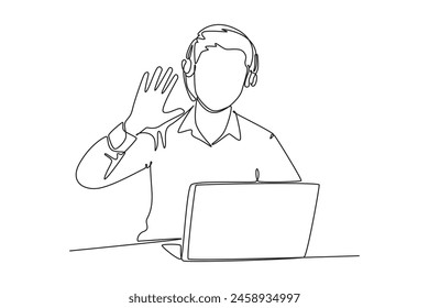 Continuous one line drawing customer support service concept. Doodle vector illustration.