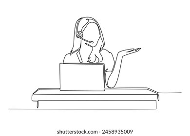 Continuous one line drawing customer support service concept. Doodle vector illustration.