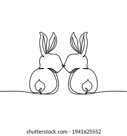 Continuous one line drawing of cute bunnies or rabbit. Minimal style. Perfect for cards, party invitations, posters, stickers, clothing. Easter concept.