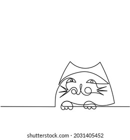 Continuous one line drawing of a cute cat. Pets. Hand drawn minimalist style. For greeting card, poster, pet supplies store. Vector illustration. Black and white.