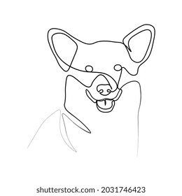 Dibujo continuo de una línea con el lindo Corgi galés. Ilustración vectorial contemporánea sobre fondo blanco. Arte de línea negra con fondo blanco.