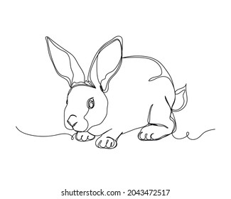Continuous one line drawing of cute animal rabbit bunny icon in silhouette on a white background. Linear stylized.