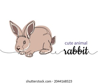 Dibujo continuo de una línea de un lindo ícono de conejo animal en silueta sobre un fondo blanco. Linear estilizado.