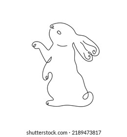 Continuous one line drawing . Cute rabbit silhouette with ears in simple minimalist style for design greeting card and web banner. Editable stroke. Linear Vector illustration